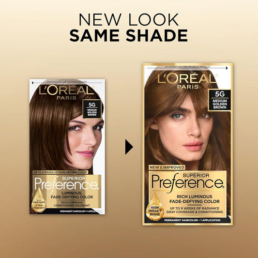 L'Oreal Paris Superior Preference Fade-Defying + Shine Permanent Hair Color, 5G Medium Golden Brown, Pack Of 1, Hair Dye