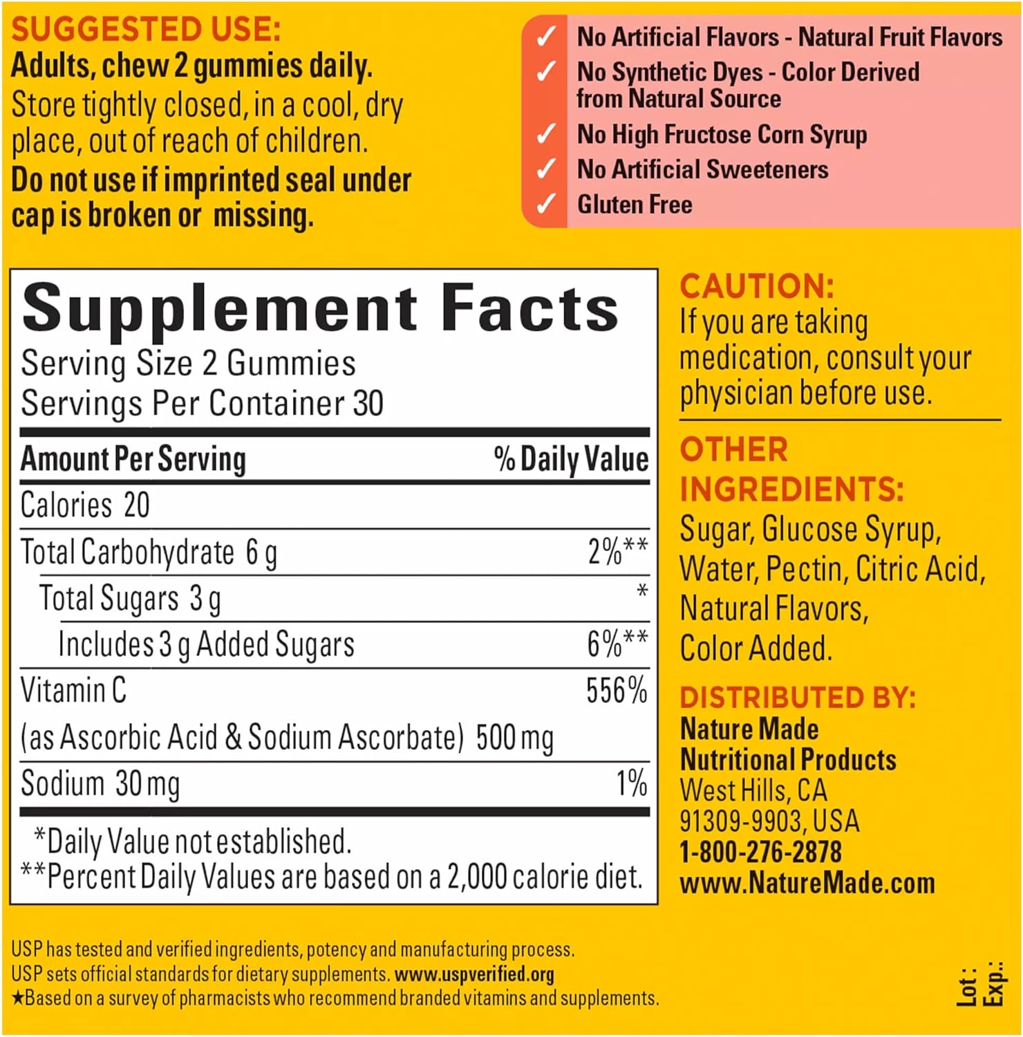 Nature Made Extra Strength Dosage Vitamin C 500 mg per serving, Dietary Supplement for Immune Support, 60 Gummies, 30 Day Supply : Health & Household