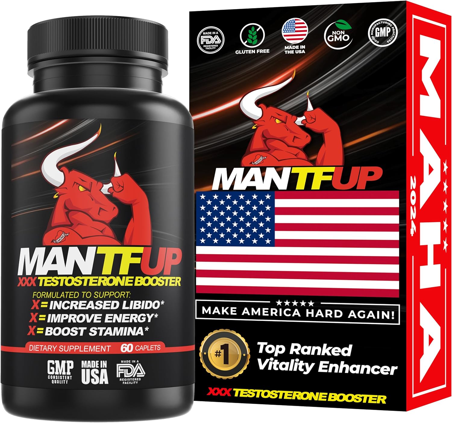 Vitality Enhancer for Men | Testosterone Booster & Natural Enhancement to Boost Men's Health, Libido, Stamina & Energy | Horny Goat Weed | Made in USA (1 Month Supply, 60 Caplets)