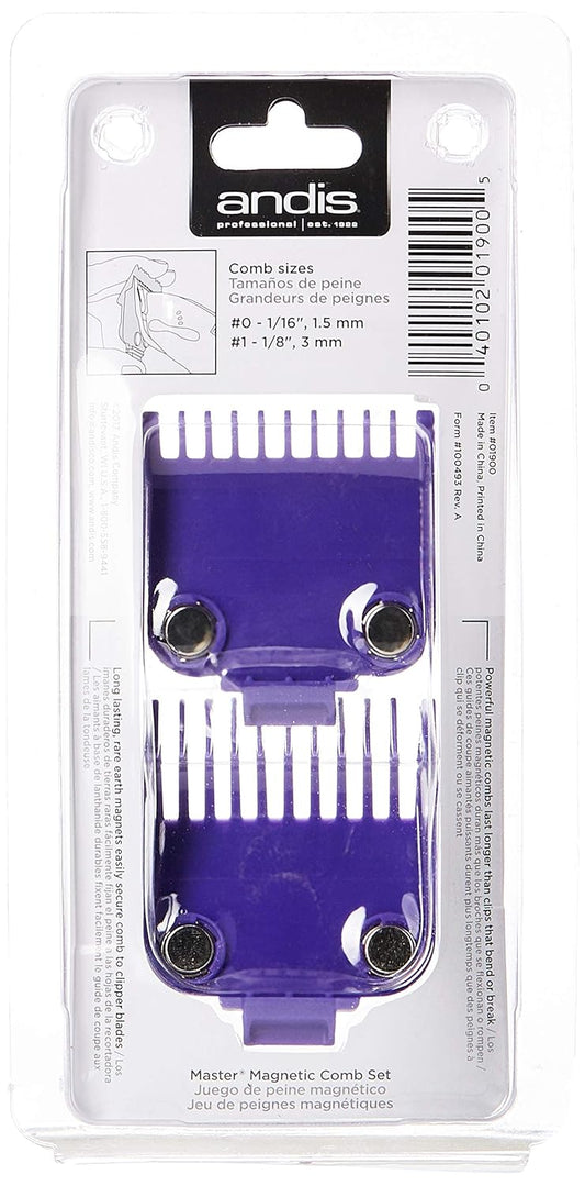 Andis 01900 Master Magnetic Comb Set – Made Up Of Polymer Material, Includes Long-Lasting Magnet Infused With Nano Silver Technology – Fits Series Mba, Mc-2, Ml - 2 Pieces, Purple