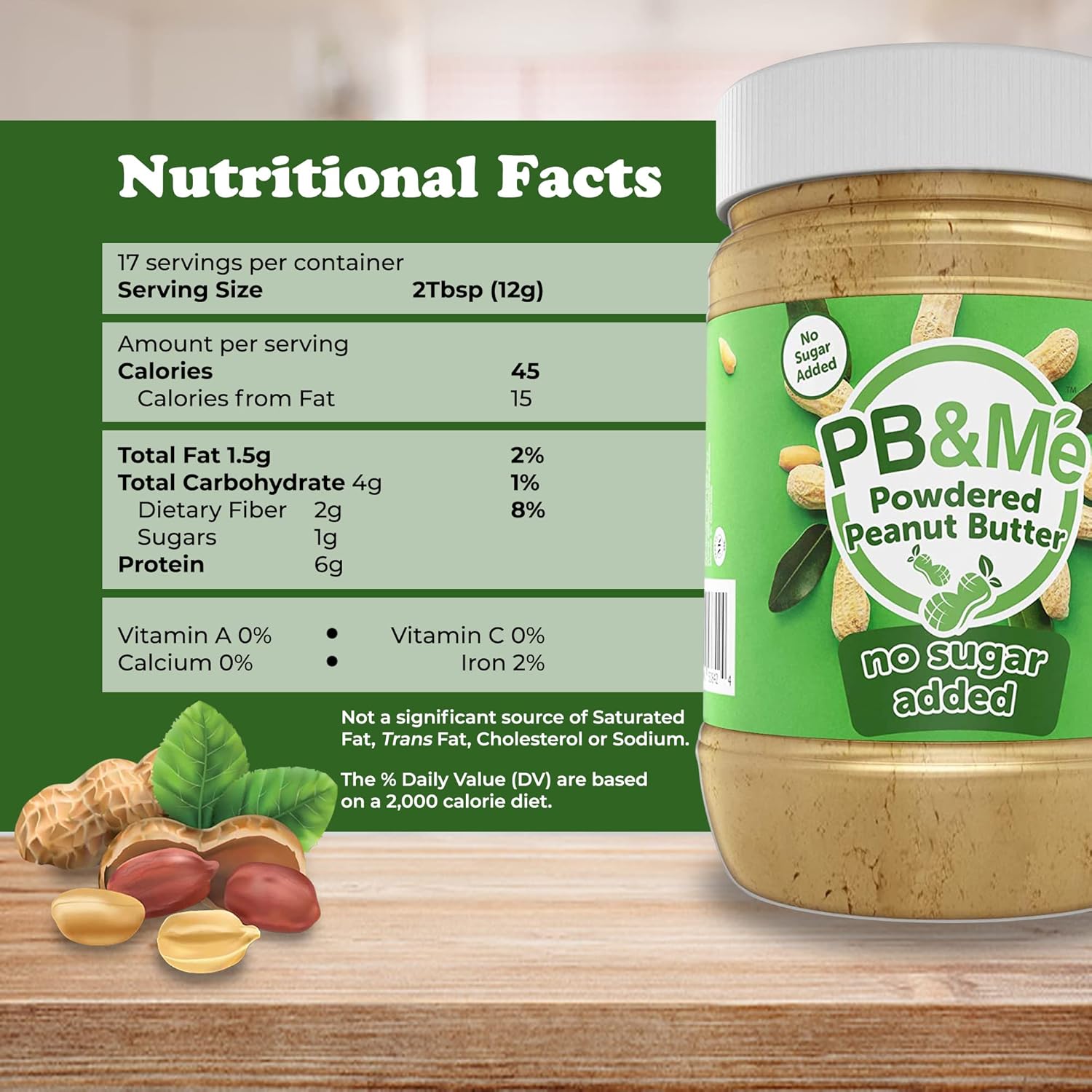 Pb&Me Sugar Free Peanut Butter Powder - Powdered Peanut Butter No Sugar For Low Calorie Snacks And Smoothies, Low Carb Peanut Powder Protein Snack, 453G Jar (1-Pack)