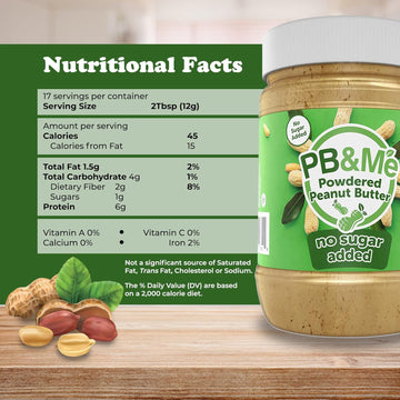 Pb&Me Sugar Free Peanut Butter Powder - Powdered Peanut Butter No Sugar For Low Calorie Snacks And Smoothies, Low Carb Peanut Powder Protein Snack, 453G Jar (1-Pack)