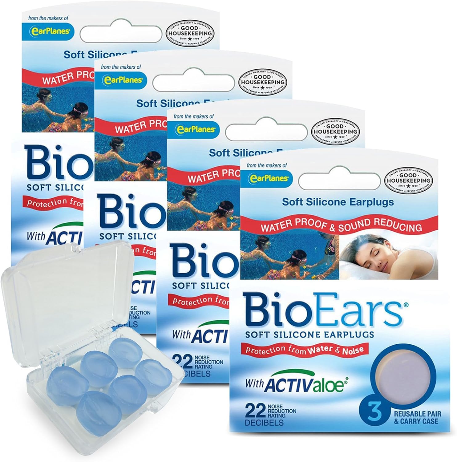 Bio Ears Soft Silicone Earplugs Protection - 3 Pairs (4 Pks (12 Pairs), Light Blue)