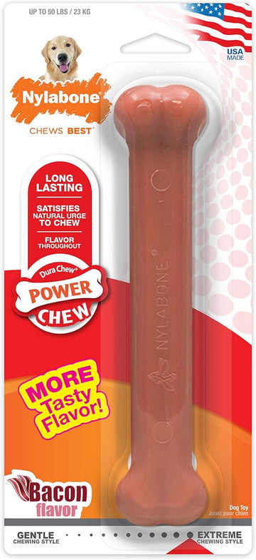 Nylabone Power Chew Classic Bone Chew Toy For Dogs, Durable Dog Toys For Aggressive Chewers, Bacon Flavor, Large/Giant - Up To 50 Lbs. (1 Count)