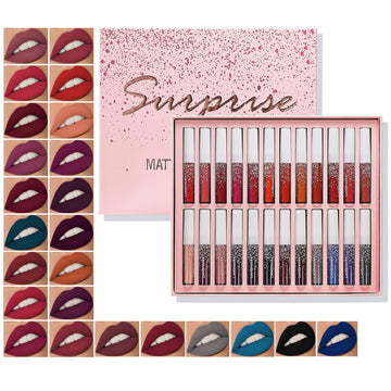 Petansy 24 Colors Liquid Matte Lipstick Set Waterproof Long Lasting Lip Gloss Set Beauty Cosmetics Makeup Kit With Gift Box (Red, 24)
