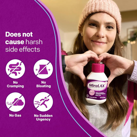 Miralax Gentle Constipation Relief Laxative Powder With Stirrer, Stool Softener With Peg 3350, No Harsh Side Effects, Osmotic Laxative, 1 Doctor & Obgyn Recommended, 14 Dose