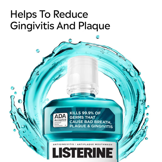 Listerine Cool Mint Antiseptic Mouthwash, Daily Oral Rinse Kills 99% Of Germs That Cause Bad Breath, Plaque And Gingivitis For A Fresher, Cleaner Mouth, Cool Mint Flavor, 1.0 L