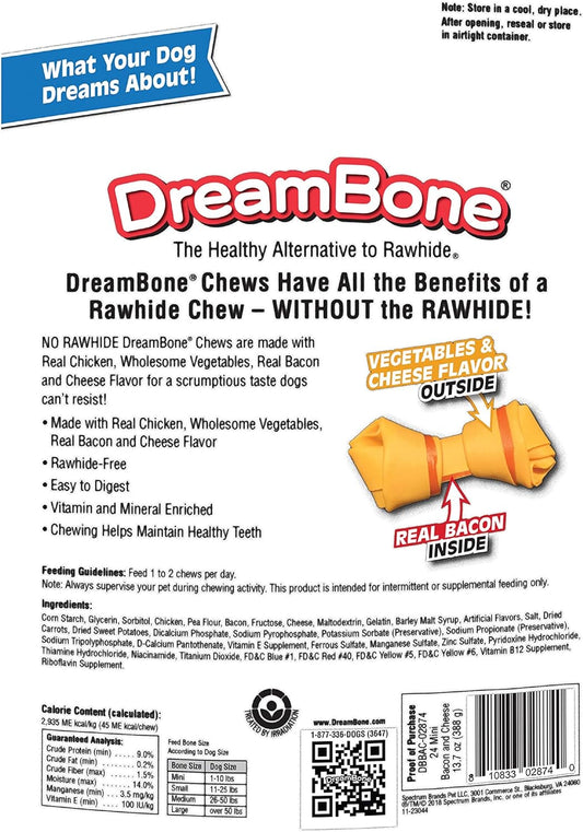 DreamBone Mini Chews, Made with Real Bacon and Cheese Flavor, Rawhide Free Dog Chews, 24 Count