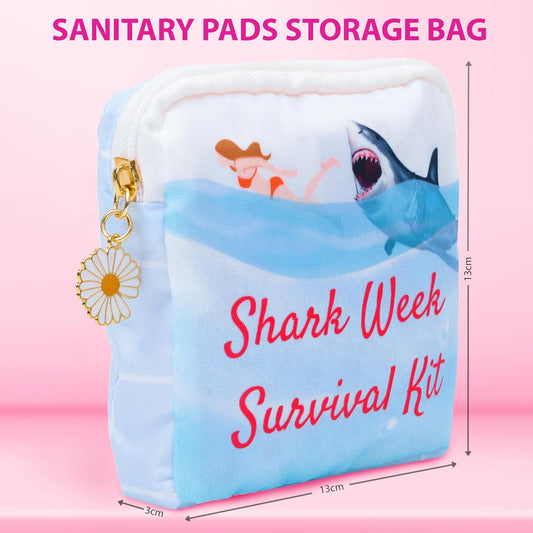 Primo Lines Period Bag Shark Week Tampon Storage - Pouch for Feminine Products-Waterproof Tampon Holder for Purse -Cute Period Bag for Teen Girls