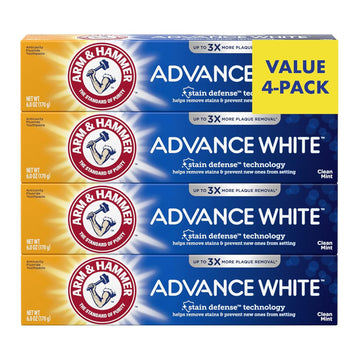 Arm & Hammer Advance White Toothpaste, Clean Mint Flavor, Stain Defense Technology, 6 Ounce (Pack of 4)