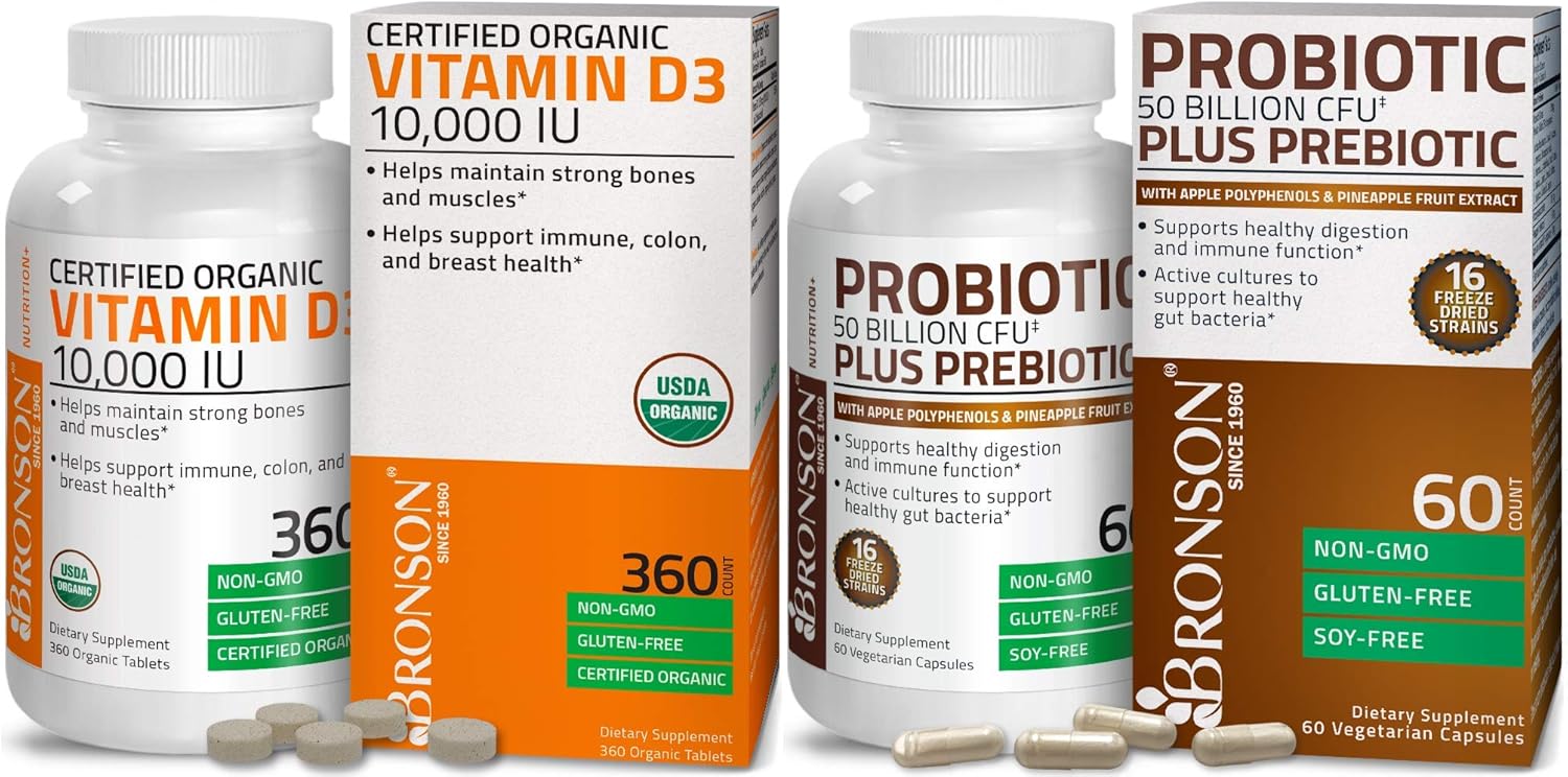 Probiotic 50 Billion Cfu + Prebiotic With Apple Polyphenols & Pineapple Fruit Extract + High Potency Vitamin D3 10,000 Iu