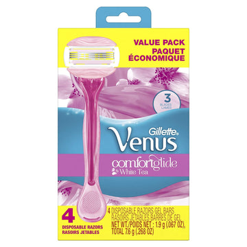 Gillette Venus Comfortglide White Tea Scented Women'S Disposable Razors, 4 Count