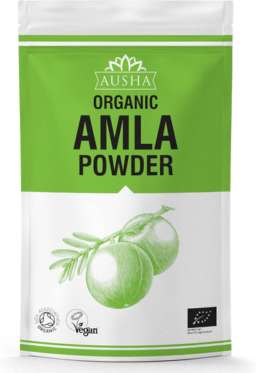 Ausha Organic Amla Powder 500G - Indian Gooseberry - Uk Certified Organic By Soil Association - Hair Growth, Conditioner, Skin,Add To Smoothies, Juices