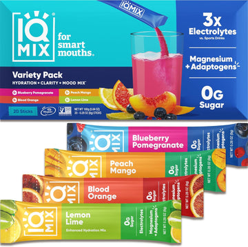 Iqmix Sugar Free Electrolytes Powder Packets - Hydration Supplement Drink Mix With Keto Electrolytes, Lions Mane, Magnesium L-Threonate, And Potassium Citrate - Variety Pack (20 Count)