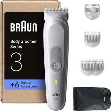Braun Series 3 Body Groomer For Men, Pubic & Body Hair Trimmer, Waterproof Electric Ball Trimmer & Male Shaver For Sensitive Areas, Skinguard Grooming Kit With 6 Tools, 80 Min Runtime, Bg3575 Grey
