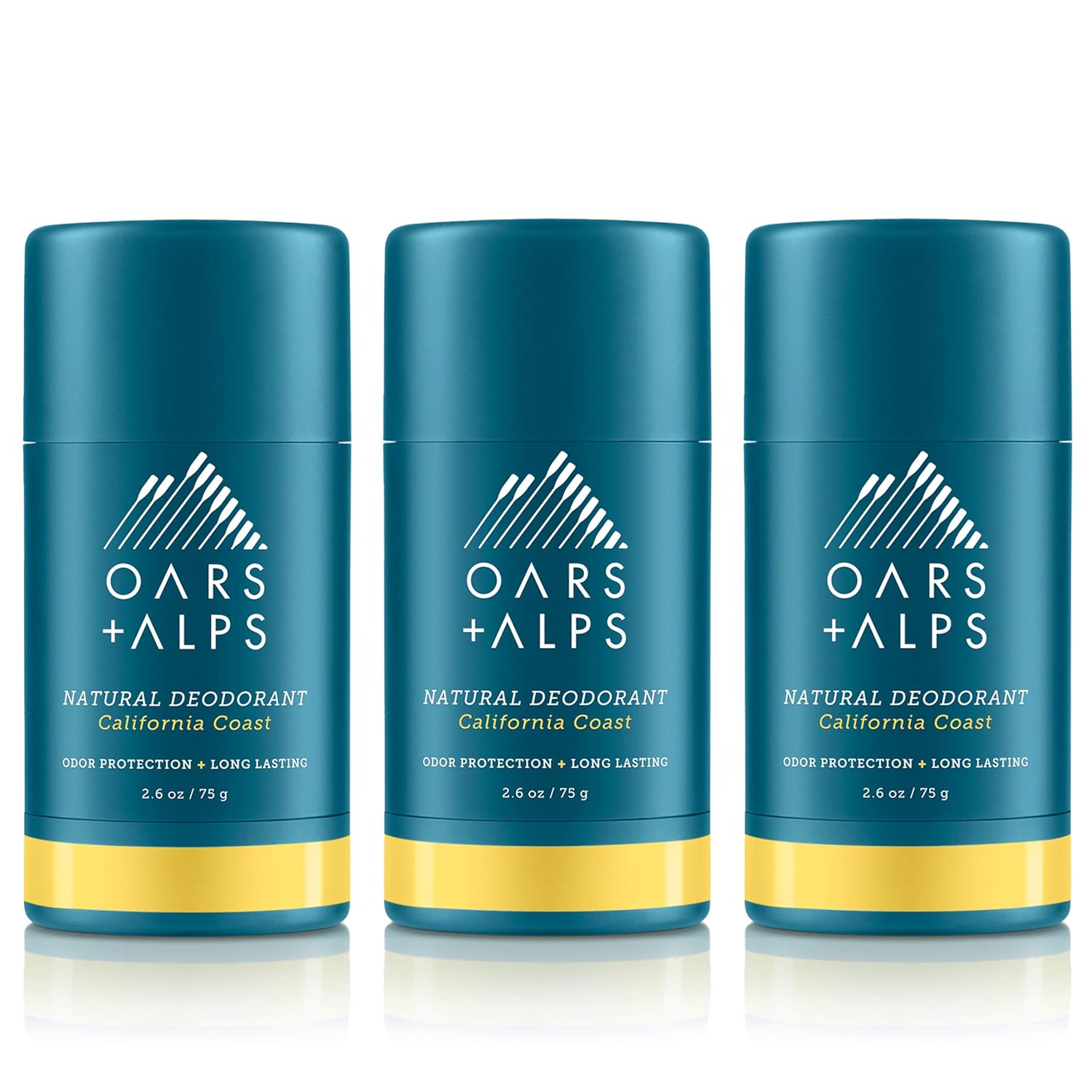 Oars + Alps Aluminum Free Deodorant for Men and Women, Dermatologist Tested and Made with Clean Ingredients, Travel Size, California Coast, 3 Pack, 2.6 Oz Each