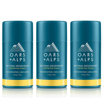 Oars + Alps Aluminum Free Deodorant for Men and Women, Dermatologist Tested and Made with Clean Ingredients, Travel Size, California Coast, 3 Pack, 2.6 Oz Each