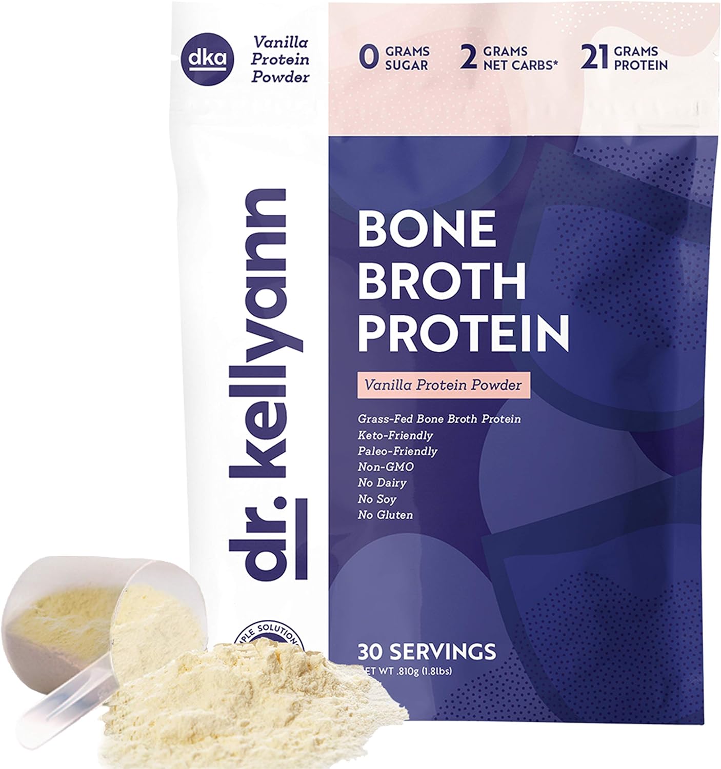Dr. Kellyann Bone Broth Protein Powder, Vanilla (30 Servings) - Protei