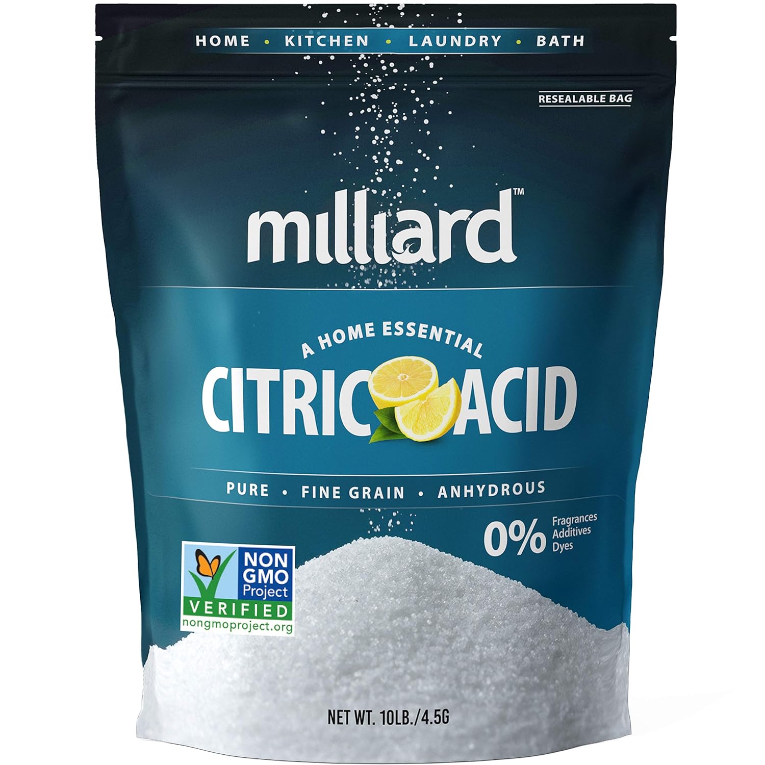 Milliard Citric Acid 10 Pound - 100% Pure Food Grade Non-Gmo Project Verified(10 Pound)