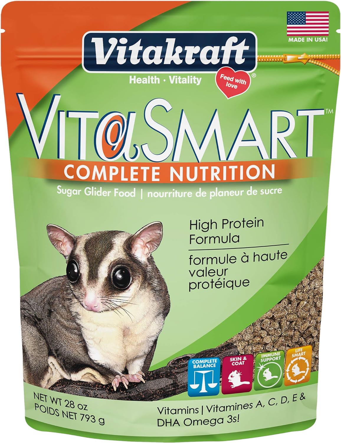 Vitakraft Vita Smart Sugar Glider Food - High-Protein Blend - Nutrient-Fortified With Essential Vitamins And Minerals 28 Fl Oz (Pack Of 1)