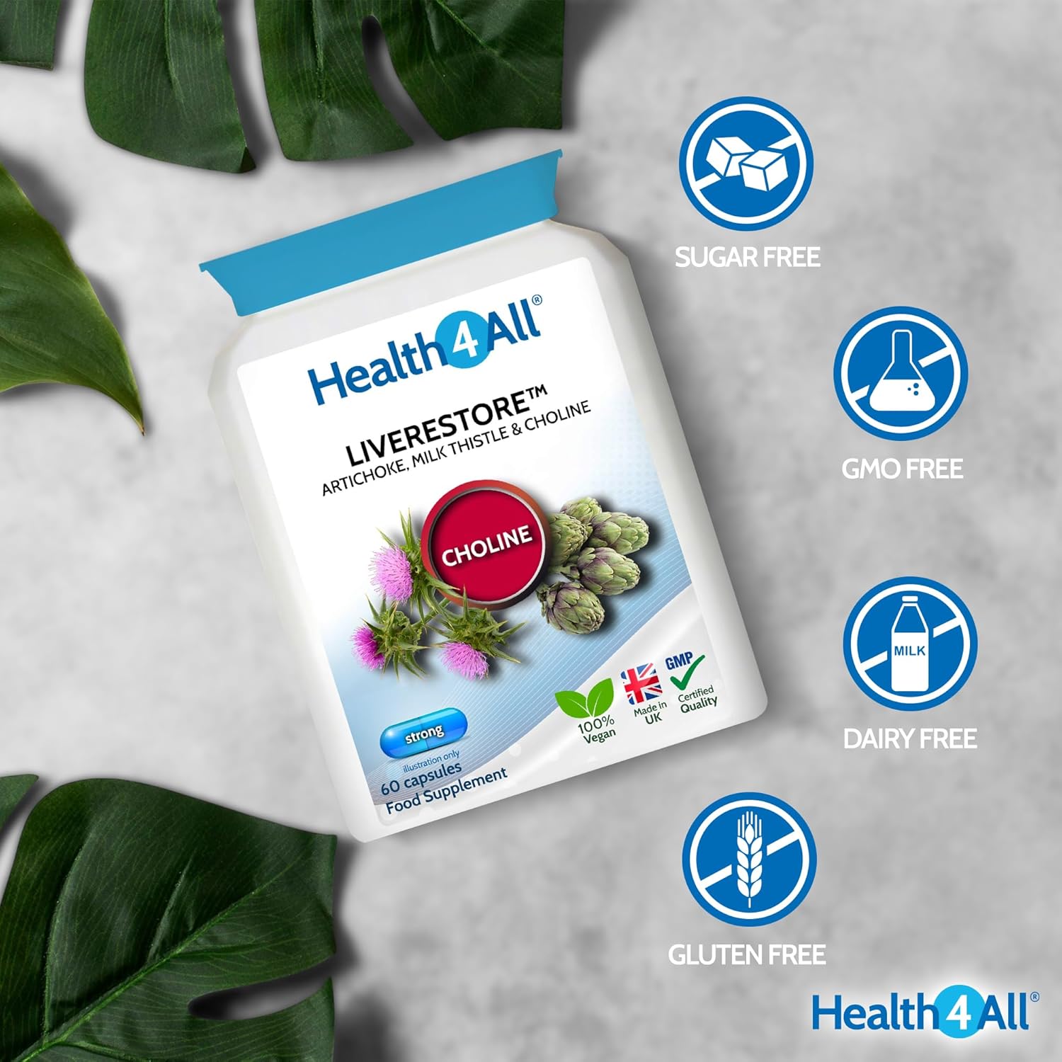Health4All Liverestore Liver Cleanse Detox and Repair Capsules, Milk Thistle (80% Silymarin), Artichoke and Choline, 60 Capsules, Vegan Liver Health Support Supplement, 2 Month Supply | Made in UK : Amazon.co.uk: Health & Personal Care
