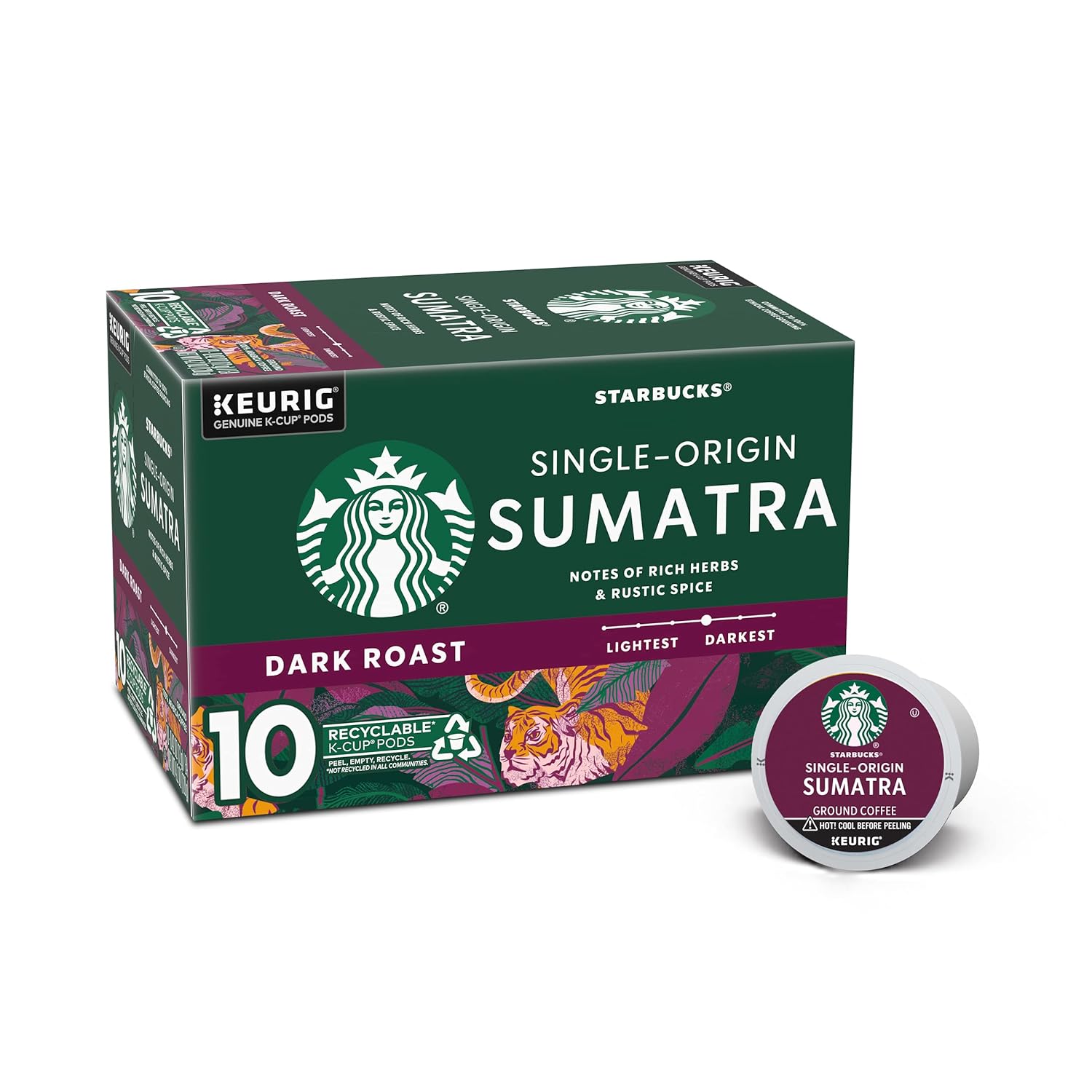 Starbucks Dark Roast K-Cup Coffee Pods — Sumatra For Keurig Brewers — 1 Box (10 Pods)