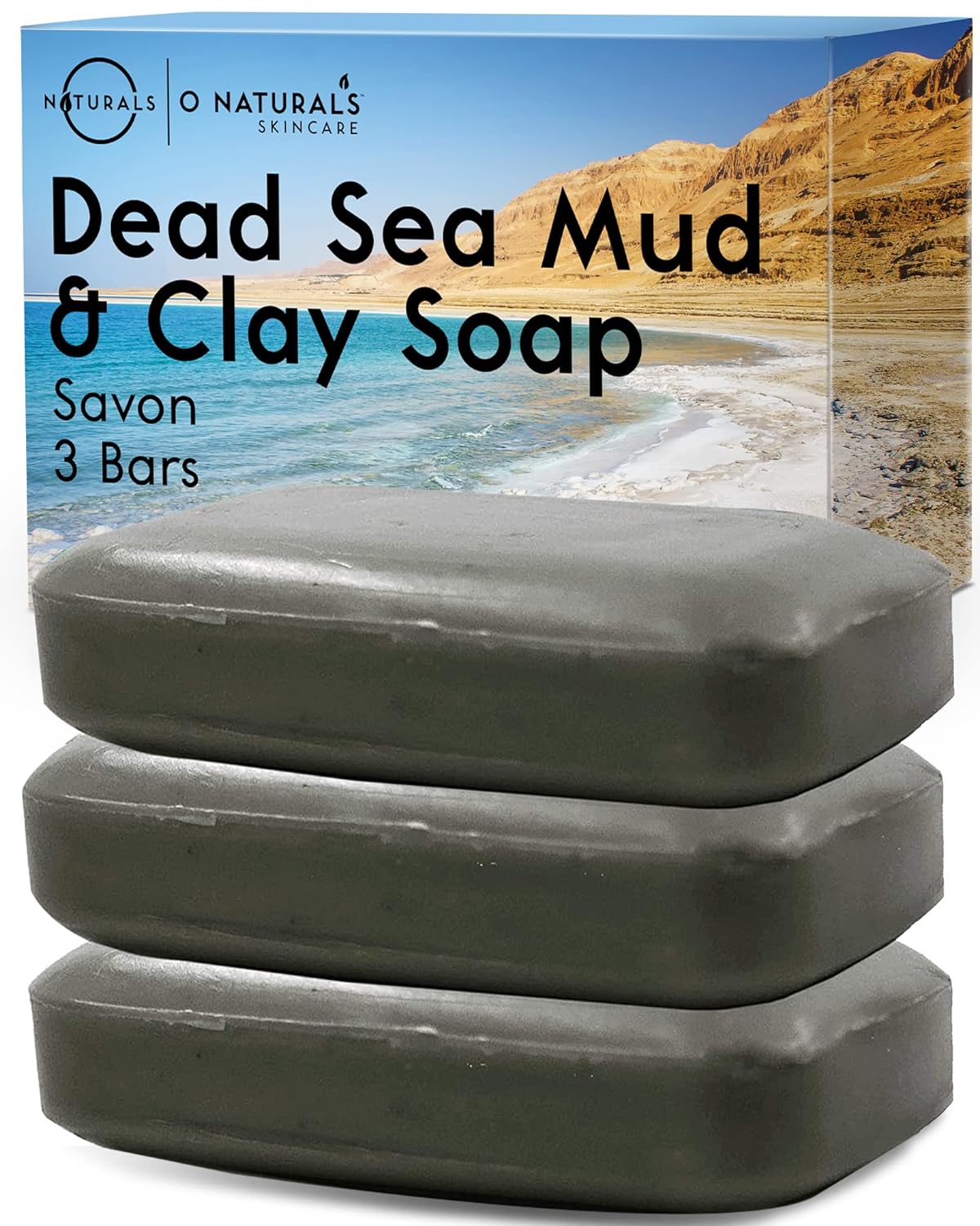 O Naturals 3Pcs Dead Sea Salt Mud & Clay Natural Bar Soap - Helps Acne Prone Skin - Scalp Exfoliator - Organic & Vegan Dead Sea Mud Soap - Natural Soap For Men & Women - 4 Oz