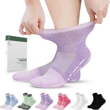 Bulinlulu Bamboo Viscose Diabetic Socks With Grippers For Men Women -6 Pairs Non Binding Ankle Slipper Socks Size 6-9 9-12