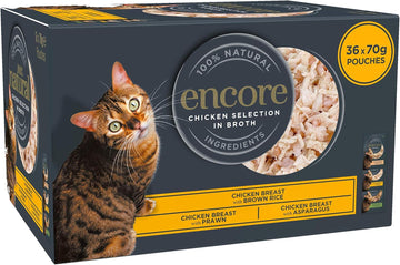 Encore 100% Natural Wet Cat Food, Pouch Multipack Chicken Selection in Broth 70 g, (Pack of 36 Pouches)?ENCP8122