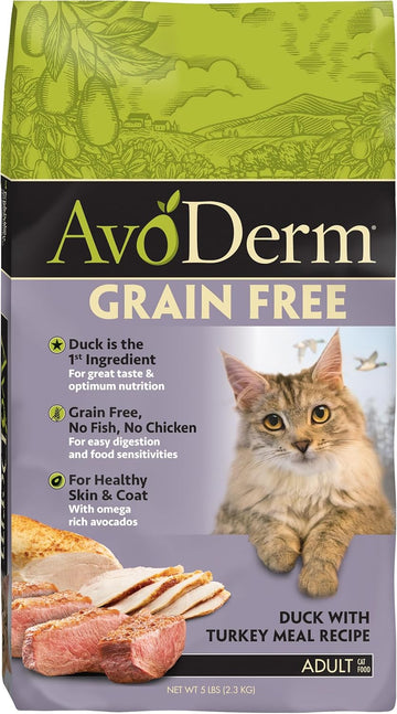 Avoderm Natural Grain-Free Dry Cat Food, All Life Stages Duck Recipe, 5 Lb Bag