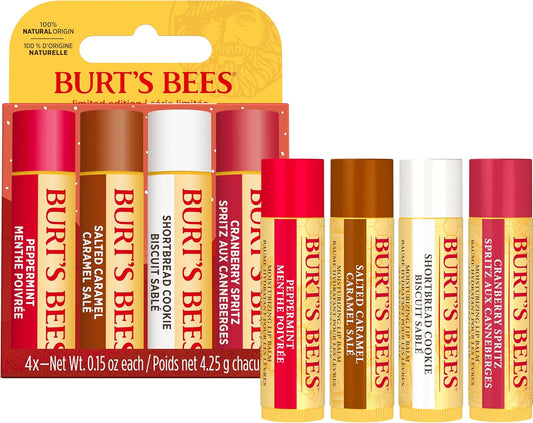 Burt’S Bees Lip Balm Gift Set, Shortbread Cookie, Cranberry Spritz, Salted Caramel, Peppermint, Lip Balm Multipack, 4X4.25G