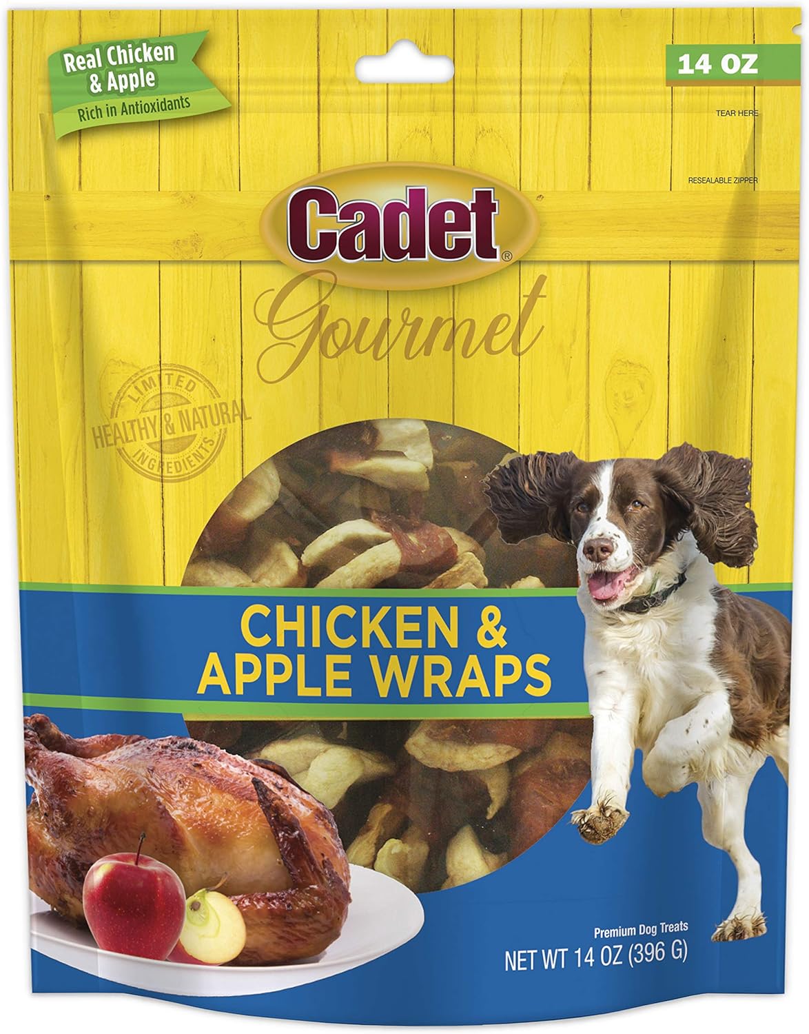 Cadet Gourmet Chicken & Apple Wrapped Dog Treats Wraps - Healthy & Natural Chicken & Apple Dog Training Treats For Small & Large Dogs - Inspected & Tested In Usa (14 Oz.)