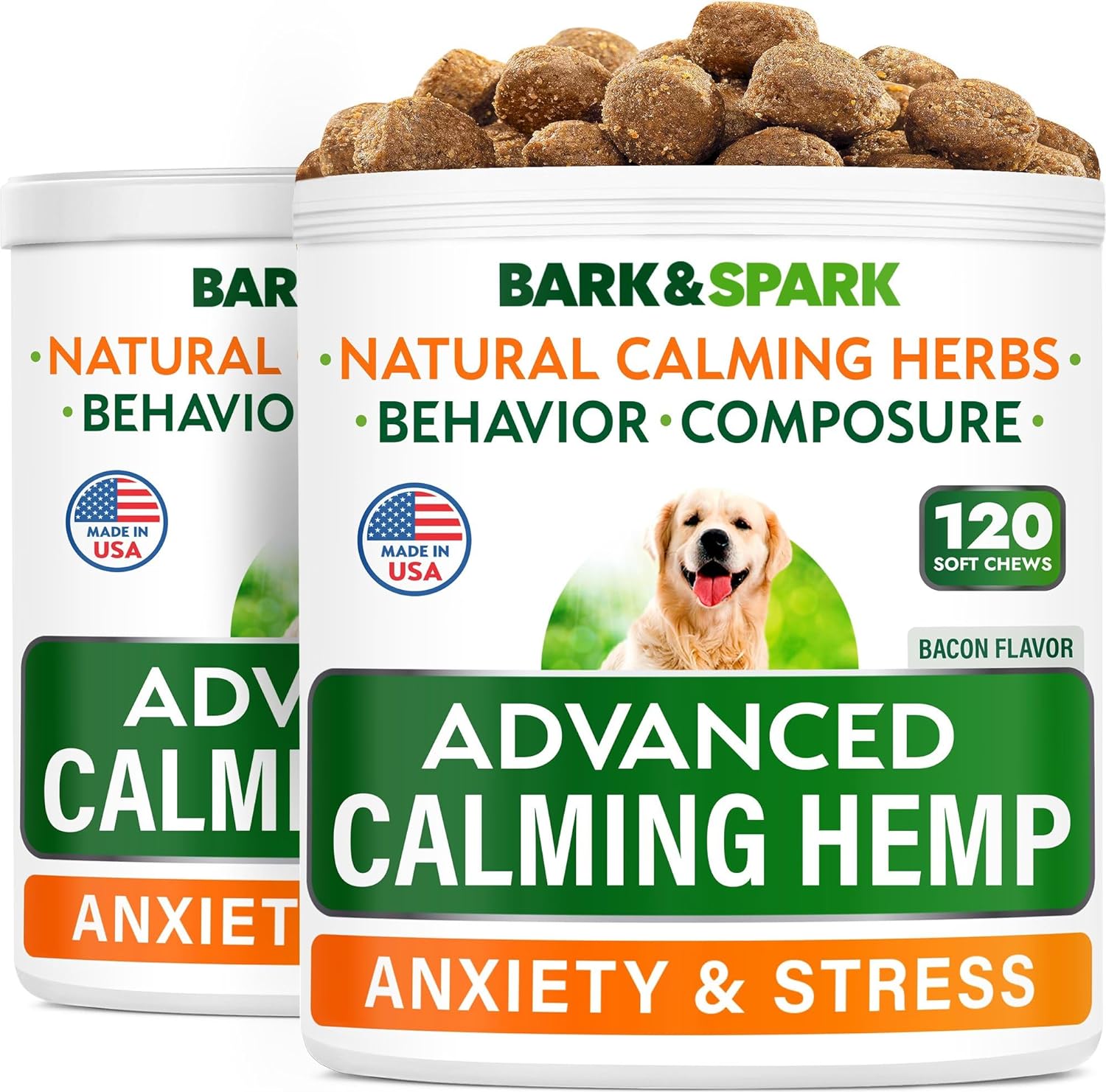 Advanced Calming Hemp Treats for Dogs - Hemp Oil + Melatonin - Anxiety Relief - Separation Aid - Stress Relief During Fireworks, Storms, Thunder - Aggressive Behavior, Barking - 240 Chews (2pack)