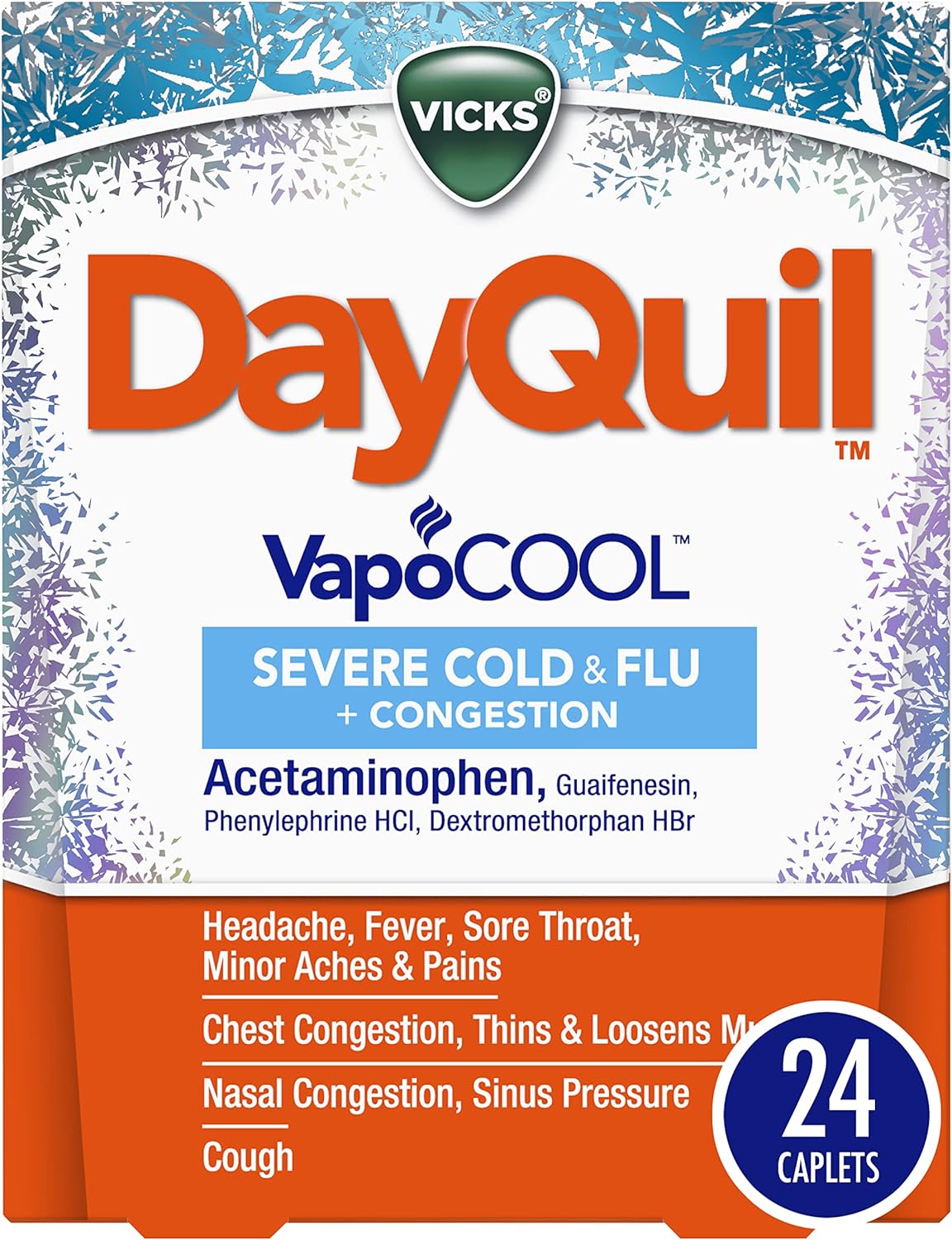 Vicks Dayquil Severe With Vicks Vapocool Cough, Cold & Flu Relief, 24 Caplets (Non-Drowsy) - Sore Throat, Fever, And Congestion Relief