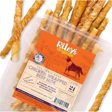 Riley'S Chicken Wrapped Dog Treats - Usa Sourced, Usa Made Small Dog Treats - Dog Chew Sticks - Raw Hides For Small Dogs - Wrapped Rawhide Sticks For Dogs - 21 Twists - Small