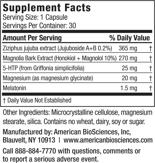 American BioSciences SLEEPSolve 24/7 Healthy Sleep Support - Made with Melatonin, Magnolia Bark, Ziziphus, Jujuba, 5-HTP and Magnesium - Gluten-Free - 30 Capsules