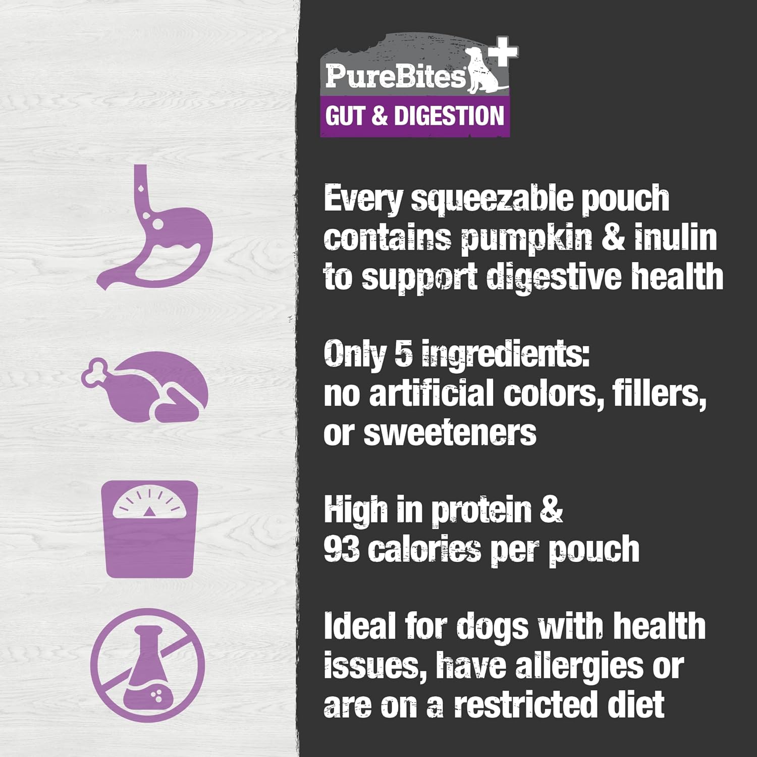 PureBites+ Gut & Digestion Squeezables for Dogs, only 5 Ingredients, case of 15 : Pet Supplies