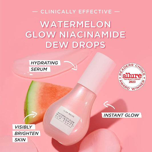 Glow Recipe - Glowy Skin Prep Lover'S Duo - Watermelon Glow Niacinamide Dew Drops Facial Serum (40Ml) + Guava Vitamin C Brightening Eye Cream With Peptides & Green Caffeine (15Ml)