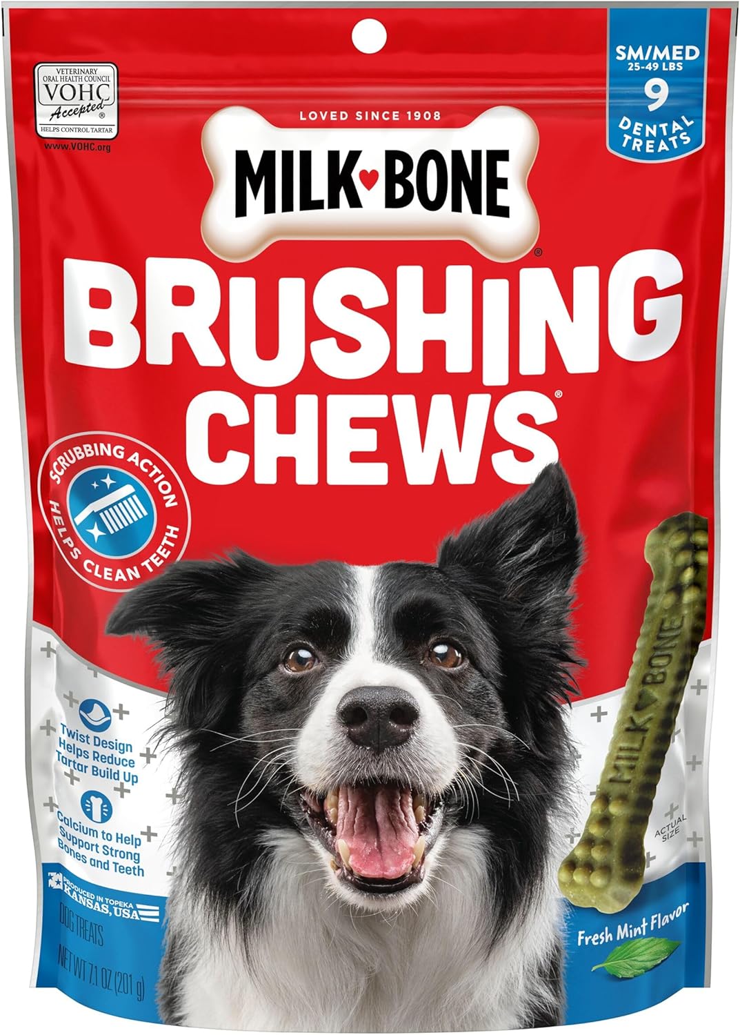 Milk-Bone Fresh Breath Brushing Chews, 9 Small/ Medium Daily Dental Dog Treats (Pack Of 5) Scrubbing Action Helps Clean Teeth