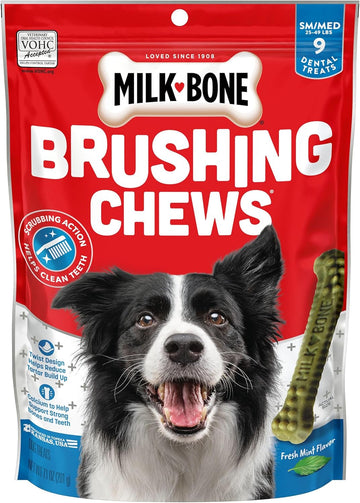 Milk-Bone Fresh Breath Brushing Chews, 9 Small/ Medium Daily Dental Dog Treats (Pack Of 5) Scrubbing Action Helps Clean Teeth