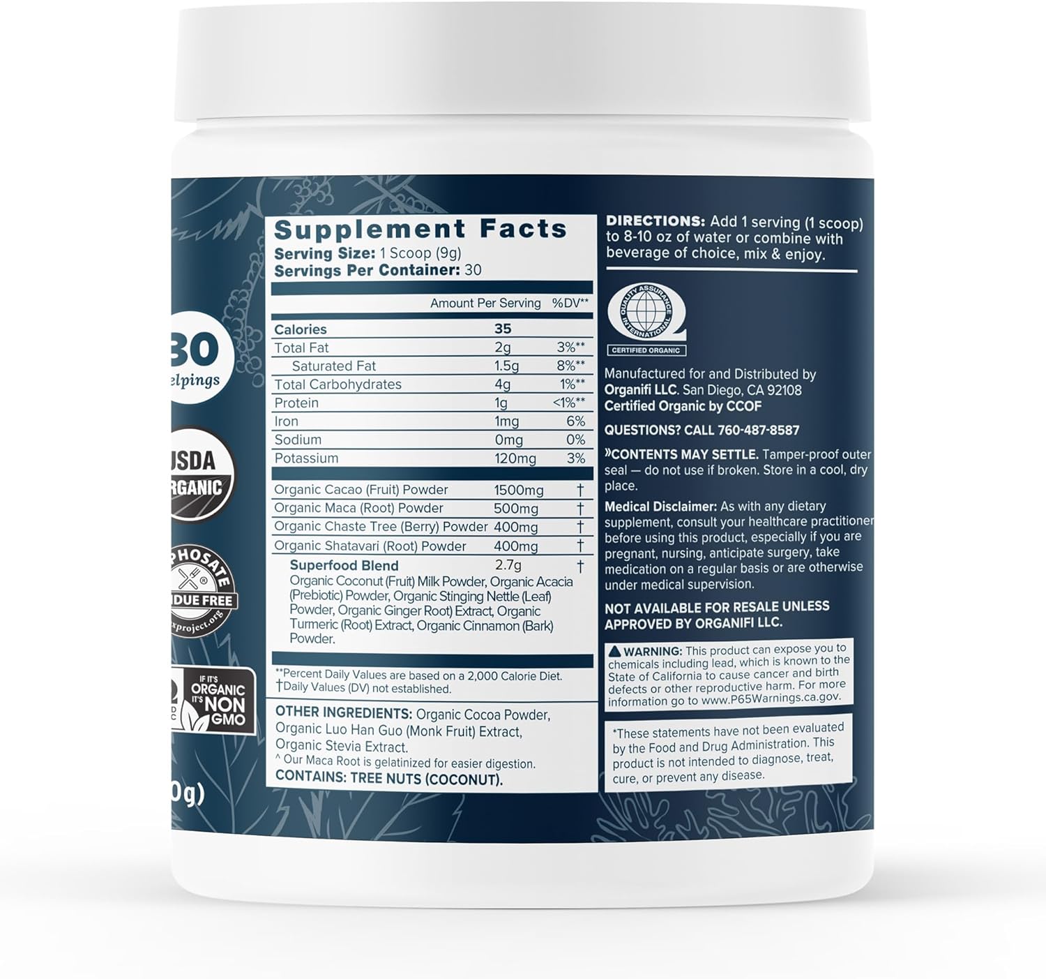 Organifi Harmony - Hormone Support - Eases Pms Symptoms - Energizes You - Regulates Menstrual Cycle - Best Served Hot - Gluten Free And Vegan Cacao Powder, 30 Servings