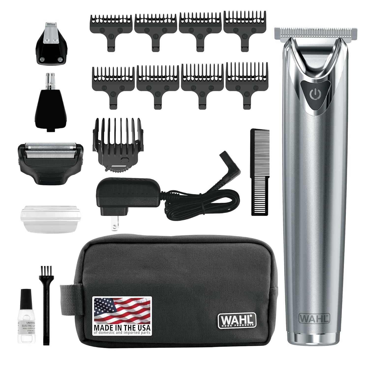 Wahl Usa Stainless Steel Lithium Ion 2.0+ Beard Trimmer For Men - Electric Shaver & Nose Ear Trimmer - Rechargeable All In One Men'S Grooming Kit - Model 9864Ss