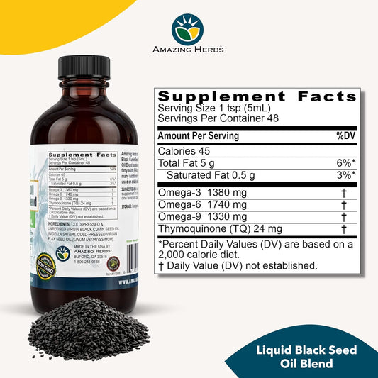 Amazing Herbs Cold-Pressed Black Seed and Flax Seed Oil Blend - Gluten
