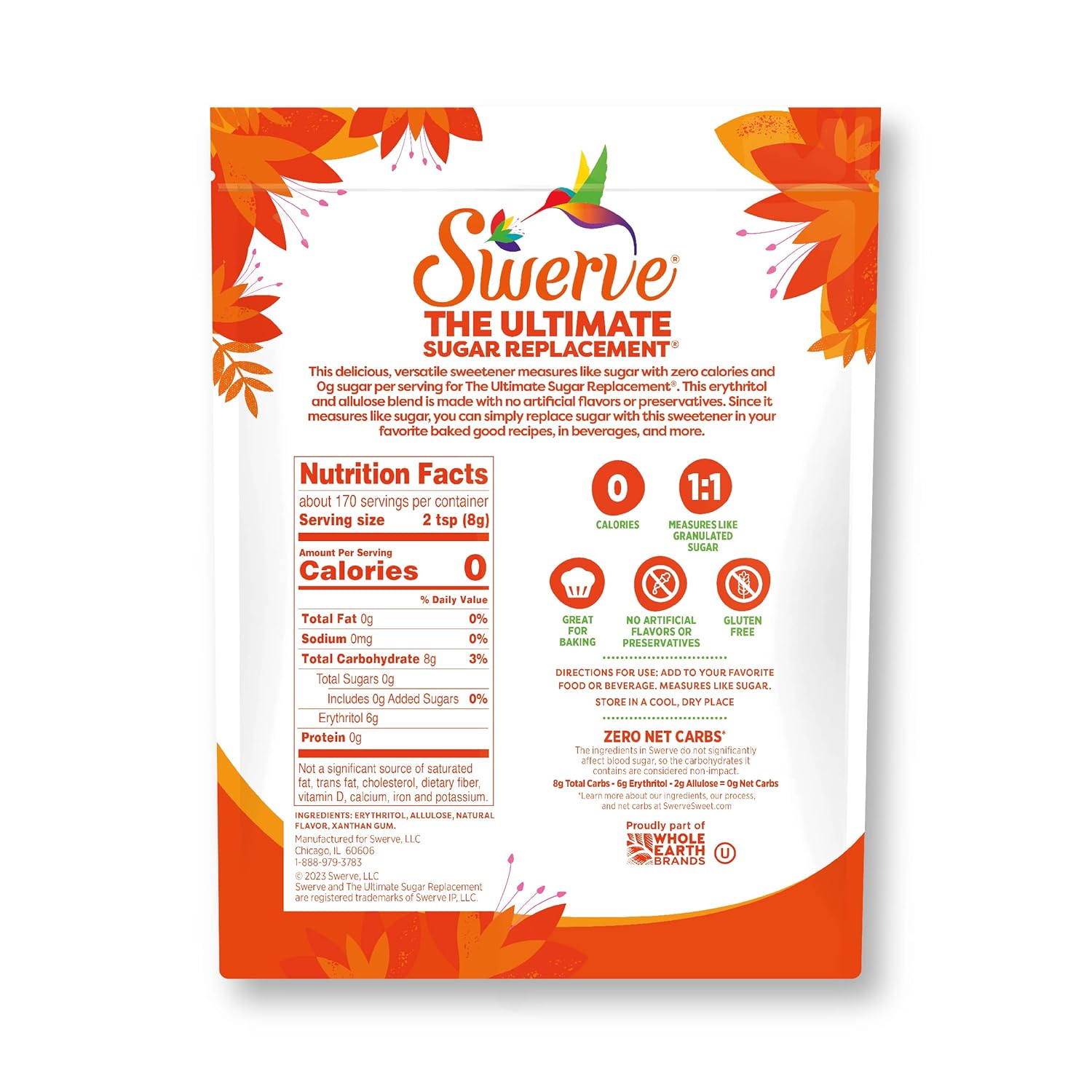 Swerve Ultimate Sugar Replacement Sweetener, Granular Sugar Substitute, Zero Calorie, Keto Friendly, Zero Sugar, Non-Glycemic, Gluten Free, 3 Lbs Bag(Packaging May Vary)