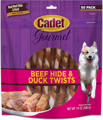 Cadet Gourmet Beef Hide Twist Chew Sticks, Long Lasting & Natural Chew Treats For Dogs, Inspected & Tested In Usa, Duck Flavor (50 Count)