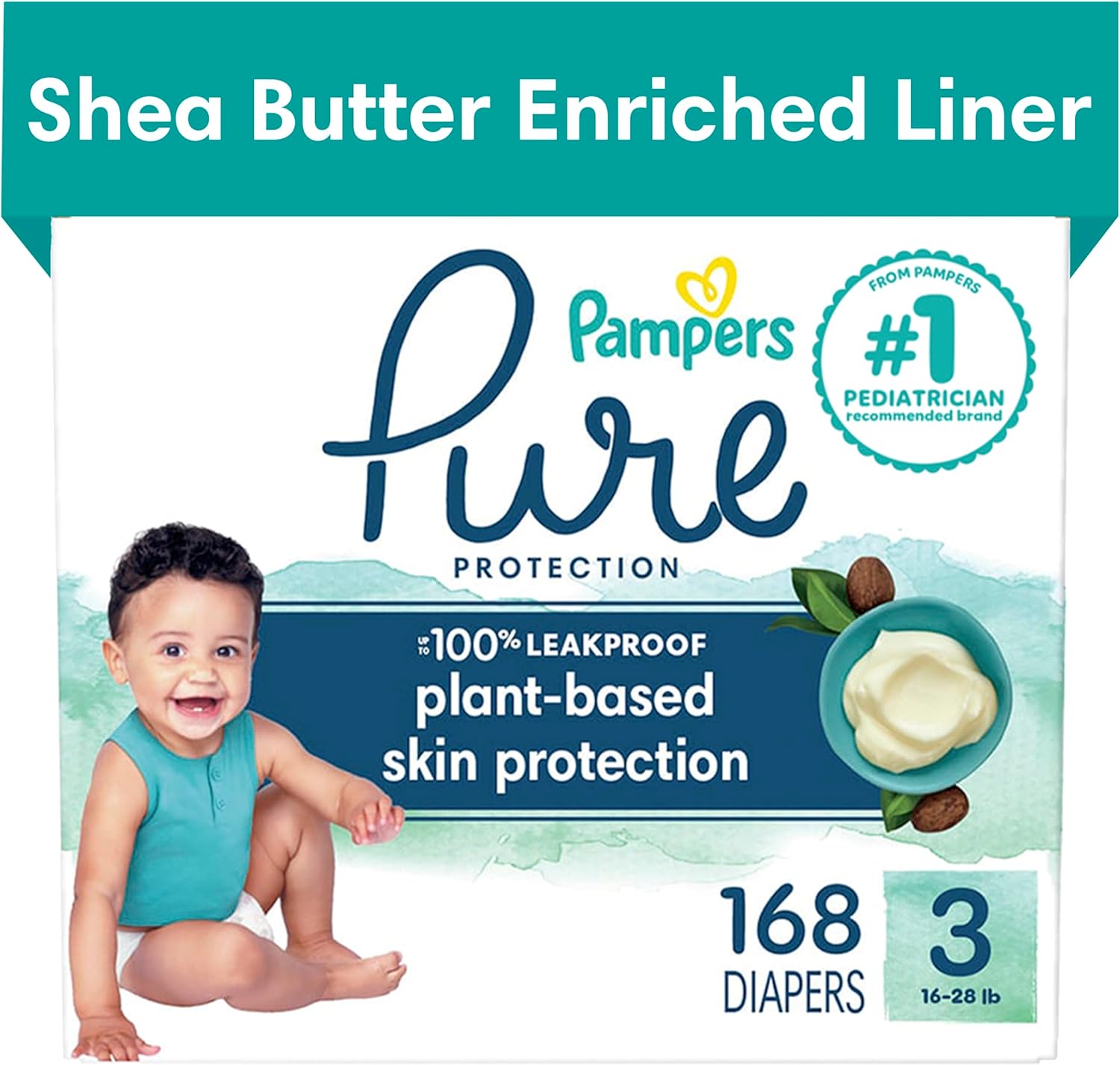 Pampers Pure Protection Diapers - Size 3, One Month Supply (168 Count), Hypoallergenic Premium Disposable Baby Diapers