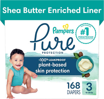 Pampers Pure Protection Diapers - Size 3, One Month Supply (168 Count), Hypoallergenic Premium Disposable Baby Diapers