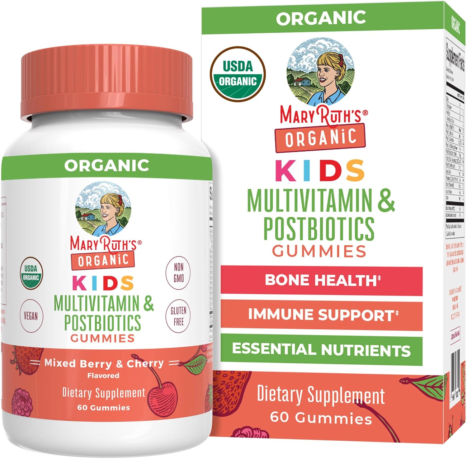 Maryruth'S Kids Multivitamin Gummies + Postbiotics - Usda Organic Vitamins For Kids With Lactobacillus Rhamnosus - Vegan, Non-Gmo - Multi With Postbiotics For Ages 4+ - 60 Count