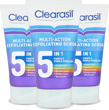 Clearasil 5 in 1 Exfoliating Scrub, For Acne Prone Skin, Unclog Pores, Reduces Blackheads, Pimples and Excess Oil, Everyday Spots Prevention, Pack of 3, Total 450ml