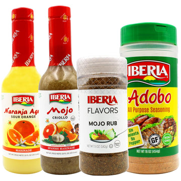 Iberia Mojo Criollo Spanish Marinating Sauce 20 Fl oz. + Iberia Naranja Agria, 20 Ounce + Iberia Mojo Rub, 5 oz + Iberia Adobo All Purpose Seasoning, Without Pepper, 16 oz : Grocery & Gourmet Food